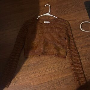 Orange Cropped Knit Sweater
